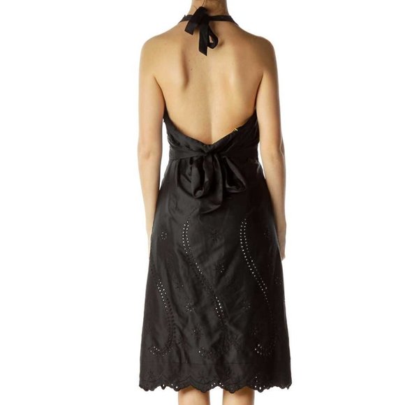 White House Black Market Black Halter Eyelet Day Dress - Picture 3 of 3